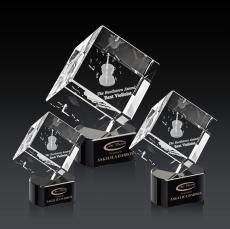 Klein 3D on Half Round Base Black Square / Cube Crystal Trophy - Crystal Trophies