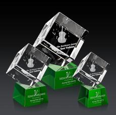 Klein 3D on Small Base Green Square / Cube Crystal Trophy - Crystal Trophies