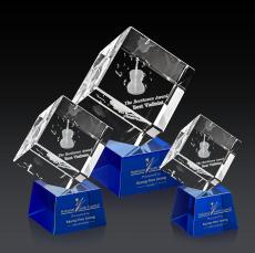 Klein 3D on Small Base Blue Square / Cube Crystal Trophy - Crystal Trophies