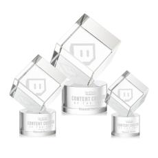 Klein on Round Base Clear Square / Cube Crystal Trophy - Crystal Trophies