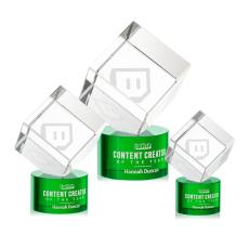 Klein on Round Base Green Square / Cube Crystal Trophy - Crystal Trophies