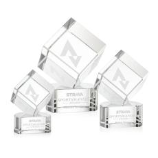 Klein on Half Round Base Clear Square / Cube Crystal Trophy - Crystal Trophies