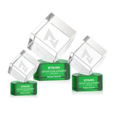 Klein on Half Round Base Green Square / Cube Crystal Trophy - Crystal Trophies