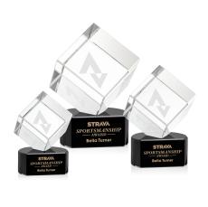 Klein on Half Round Base Black Square / Cube Crystal Trophy - Crystal Trophies