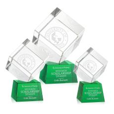 Klein on Small Base Green Square / Cube Crystal Trophy - Crystal Trophies