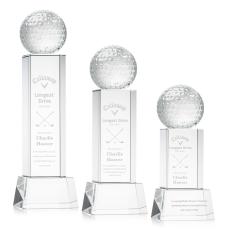 Golf Ball on Belcroft Base Clear Globe Crystal Trophy - Crystal Globe Awards