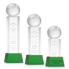 Golf Ball on Belcroft Base Green Globe Crystal Trophy - Crystal Globe Awards