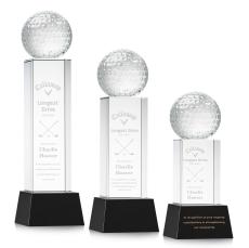 Golf Ball on Belcroft Base Black Globe Crystal Trophy - Crystal Globe Awards