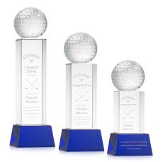 Golf Ball on Belcroft Base Blue Globe Crystal Trophy - Trophies