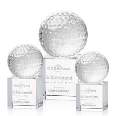 Golf Ball Globe on Square Base Crystal Trophy - Trophies