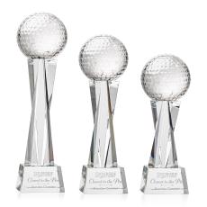 Golf Ball on Saldana Base Clear Globe Crystal Trophy - Trophies