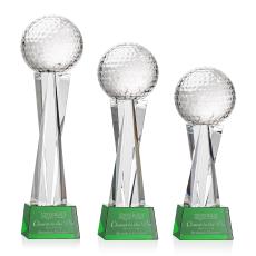 Golf Ball on Saldana Base Green Globe Crystal Trophy - Trophies