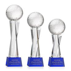 Golf Ball on Saldana Base Blue Globe Crystal Trophy - Trophies