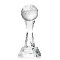 Golf Ball on Spirale Spire Base Clear Globe Crystal Trophy - Trophies