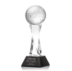 Golf Ball on Spirale Spire Base Black Globe Crystal Trophy - Trophies