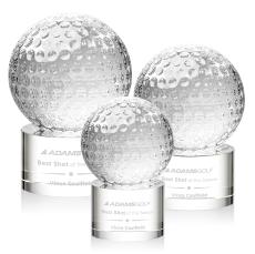 Golf Ball Globe on Round Base Crystal Trophy - Crystal Golf Trophies