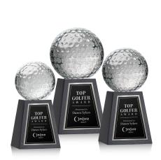 Golf Ball Globe on Tall Marble Base Crystal Trophy - Trophies