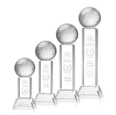 Golf Ball on Tower Base Clear Globe Crystal Trophy - Trophies