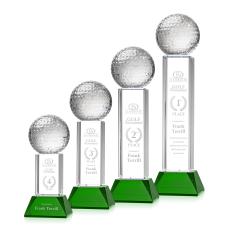 Golf Ball on Tower Base Green Globe Crystal Trophy - Trophies