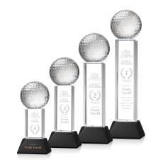 Golf Ball on Tower Base Black Globe Crystal Trophy - Trophies
