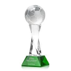 Soccer Ball on Spirale Spire Base Green Globe Crystal Trophy - Trophies
