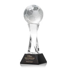 Soccer Ball on Spirale Spire Base Black Globe Crystal Trophy - Trophies