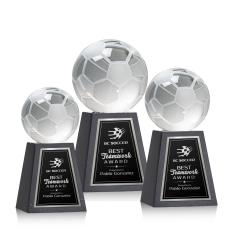 Soccer Ball Globe on Tall Marble Base Crystal Trophy - Trophies