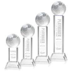 Soccer Ball on Tower Base Clear Globe Crystal Trophy - Trophies