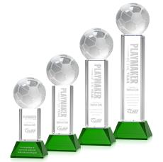 Soccer Ball on Tower Base Green Globe Crystal Trophy - Trophies