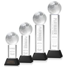 Soccer Ball on Tower Base Black Globe Crystal Trophy - Trophies