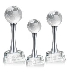 Soccer Ball Globe on Metal Pedestal Base Crystal Trophy - Trophies