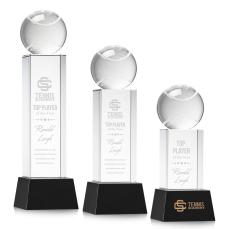Tennis Ball on Belcroft Base Black Globe Crystal Trophy - Trophies