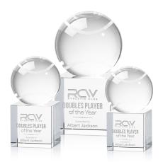 Tennis Ball Globe on Square Base Crystal Trophy - Crystal Trophies