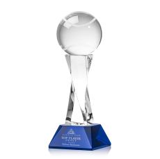 Tennis Ball on Spirale Spire Base Blue Globe Crystal Trophy - Crystal Trophies
