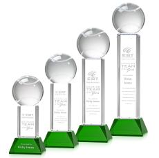 Tennis Ball on Tower Base Green Globe Crystal Trophy - Crystal Trophies