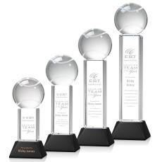 Tennis Ball on Tower Base Black Globe Crystal Trophy - Crystal Trophies