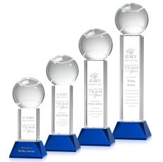 Tennis Ball on Tower Base Blue Globe Crystal Trophy - Crystal Trophies