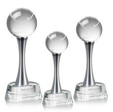 Tennis Ball Globe on Metal Pedestal Base Crystal Trophy - Crystal Trophies