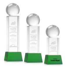 Baseball on Belcroft Base Green Globe Crystal Trophy - Baseball Trophies