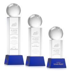 Baseball on Belcroft Base Blue Globe Crystal Trophy - Baseball Trophies