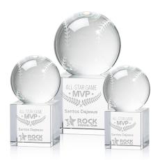 Baseball Globe on Square Base Crystal Trophy - Baseball Trophies