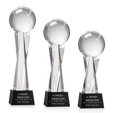 Baseball on Saldana Base Black Globe Crystal Trophy - Baseball Trophies