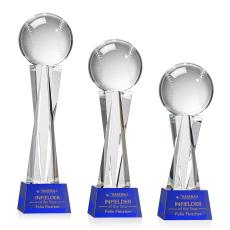 Baseball on Saldana Base Blue Globe Crystal Trophy - Baseball Trophies