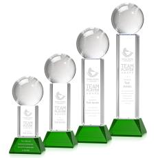 Baseball on Tower Base Green Globe Crystal Trophy - Trophies