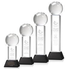 Baseball on Tower Base Black Globe Crystal Trophy - Trophies