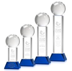 Baseball on Tower Base Blue Globe Crystal Trophy - Trophies