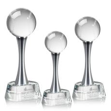 Baseball Globe on Metal Pedestal Base Crystal Trophy - Trophies