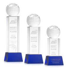 Basketball on Belcroft Base Blue Globe Crystal Trophy - Trophies