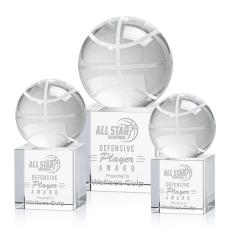 Basketball Globe on Square Base Crystal Trophy - Trophies