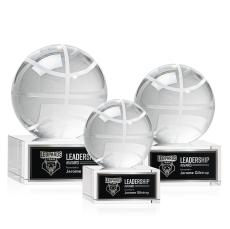 Basketball Globe on Plated Base Crystal Trophy - Trophies